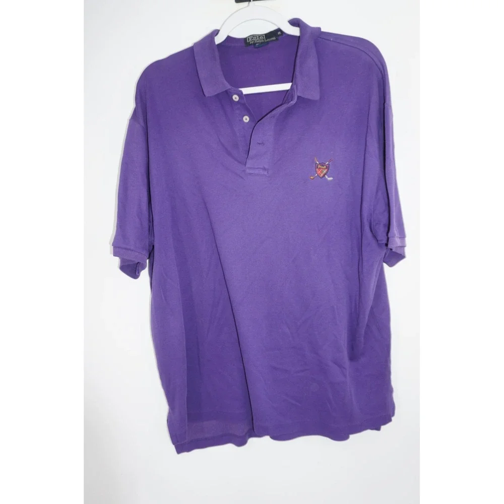 Vintage Polo Ralph Lauren Shirt Purple Golf Crest Made‎ USA 90s Men's XL